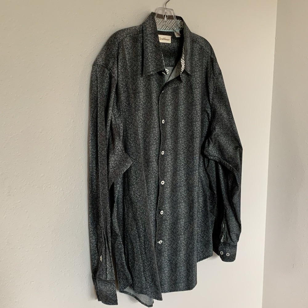 Caribbean Men's Button Up Long Sleeve Shirt Gray Paisley Stripe Cotton XL - Picture 3 of 8